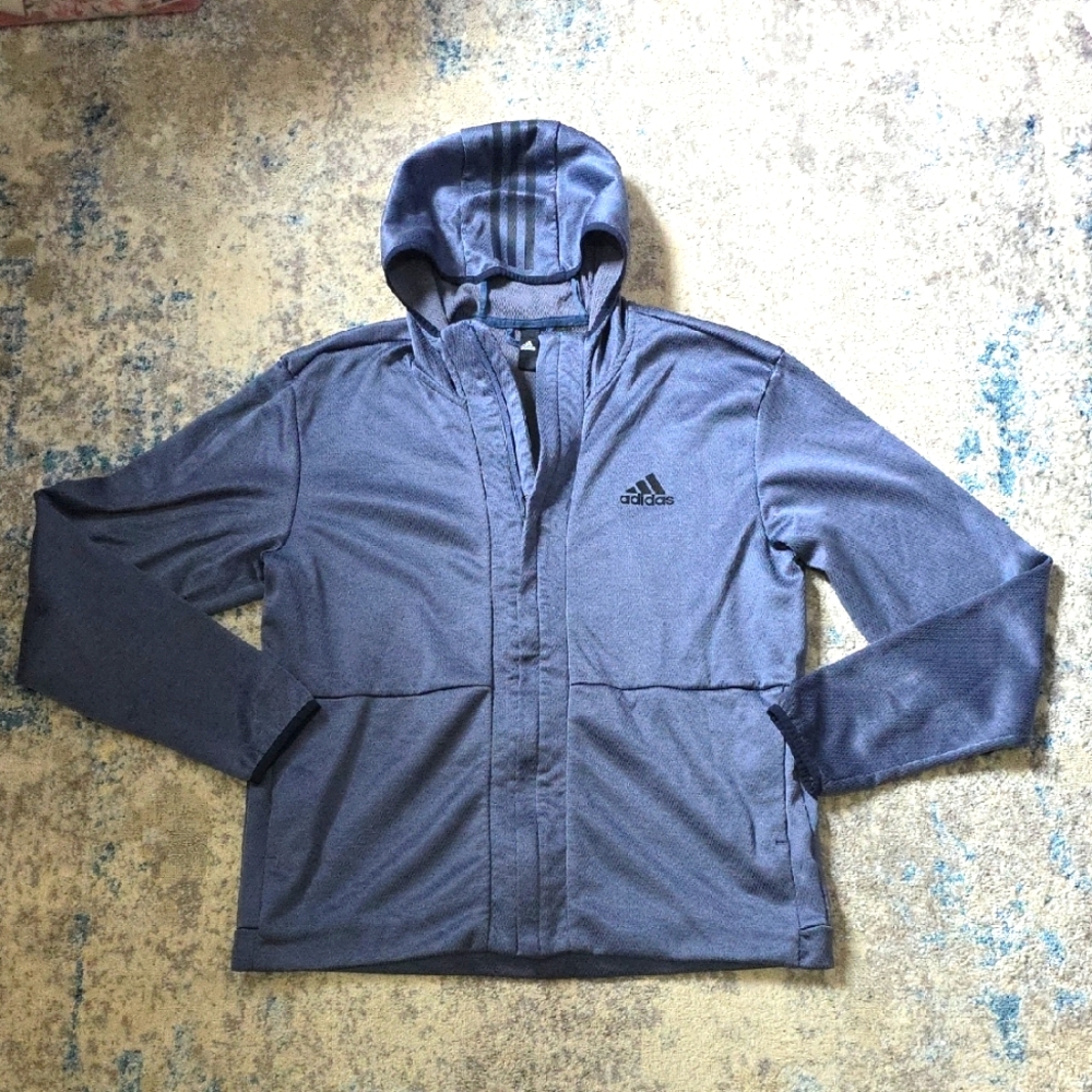 Men's Adidas Size Large Team Issue Full Zip Hoodie in Tech Ink Heather‎ Blue